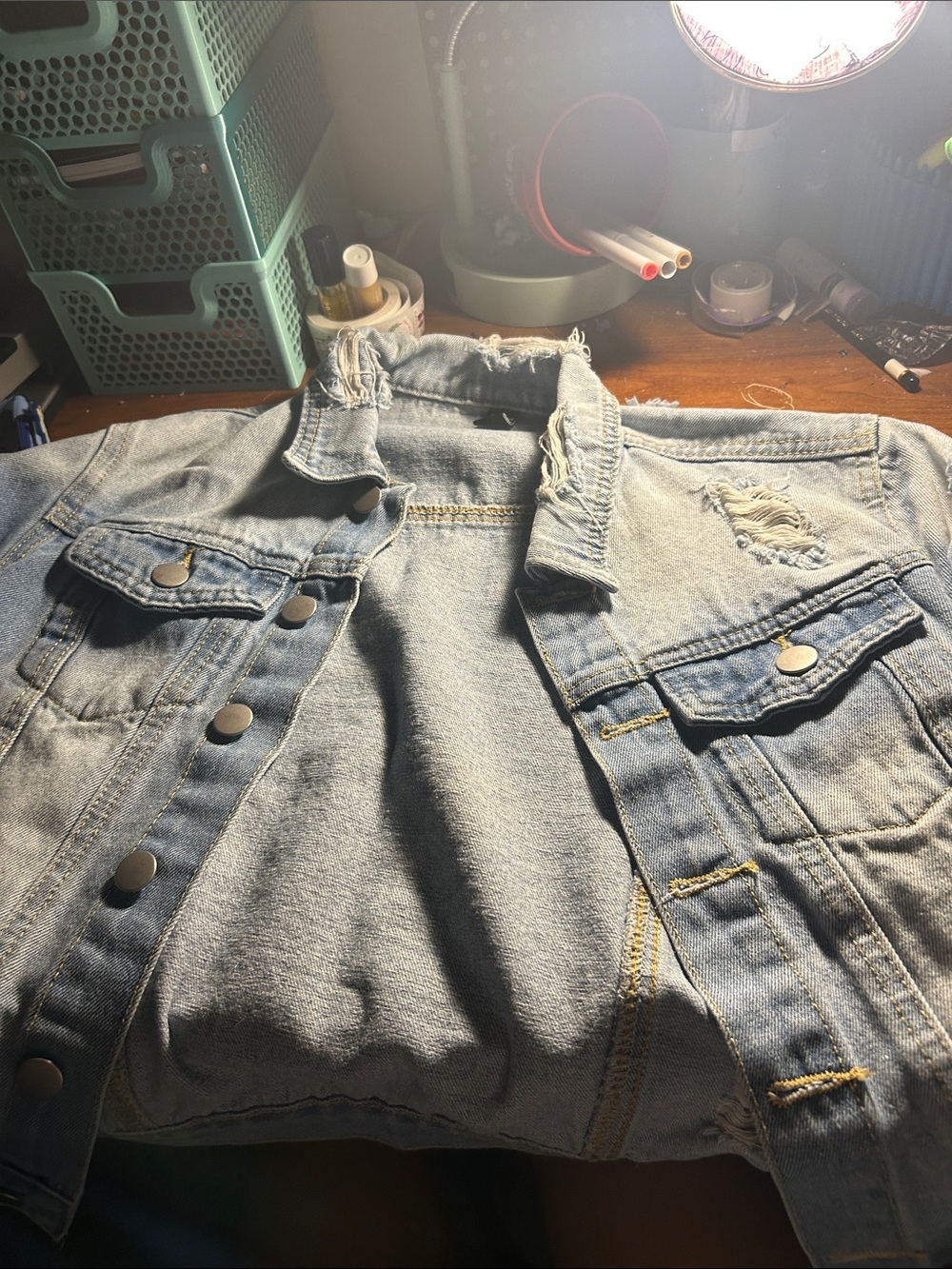 SHEIN Light Blue Distressed Denim Jacket